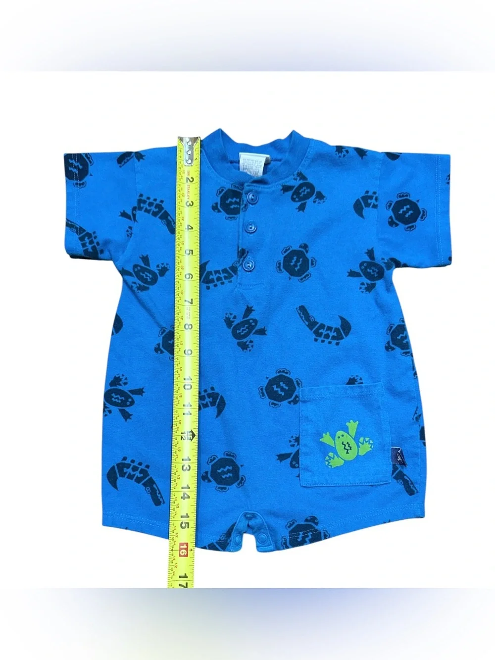 Vintage 90s Carter’s Baby Boy Shorty Romper Size 9-12 Months Blue Frog Turtle